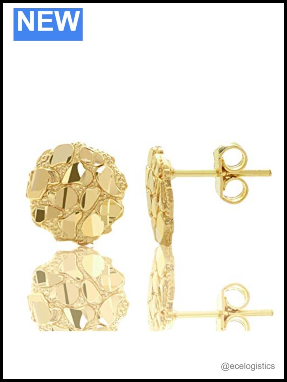 10K Solid Gold Round Nugget Stud Earrings Hypoallergenic Everyday